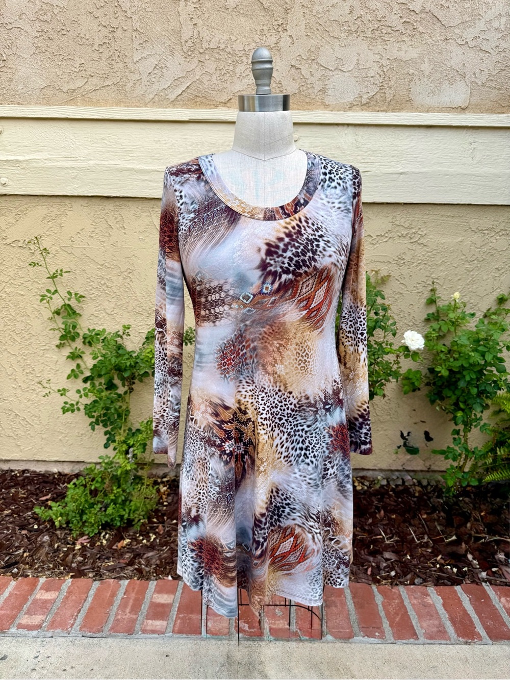 Karen Kane Long Sleeve western Print Dress - Brown, Cream, Black